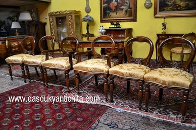 Coppia di capotavola e quattro sedie stile inglese