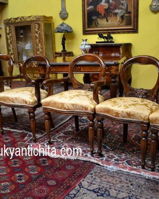 Coppia di capotavola e quattro sedie stile inglese