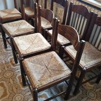 2 sedie in legno marrone impagliate vintage cucina