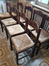 2 sedie in legno marrone impagliate vintage cucina