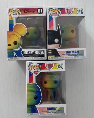 lotto 3 funko pop pride mickey batman robin