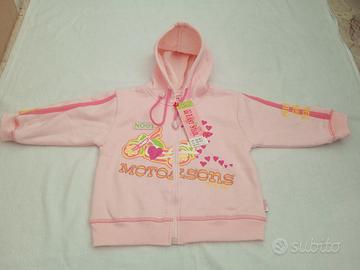 Felpa rosa con zip e cappuccio con stampa bambina 