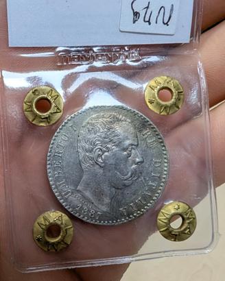 Moneta 2 Lire 1887 Umberto I Argento - Periziata