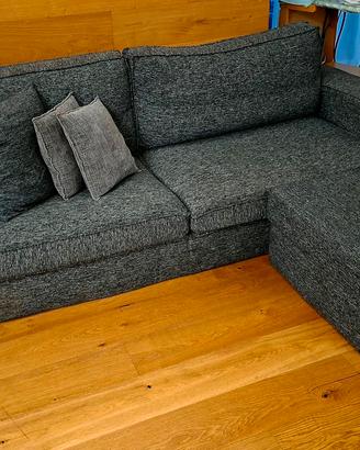 Divano 4 posti tessuto grigio melange + pouf 