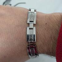 Bracciale a maglie acciaio fantasia chiave "Greca"
