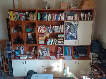 Libreria da parete con vetrinetta e cassetti