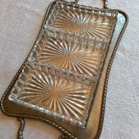 Vassoio in Peltro con 3 Piattini in Vetro Vintage