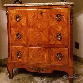 Mobile intarsiato in legno con piano in marmo