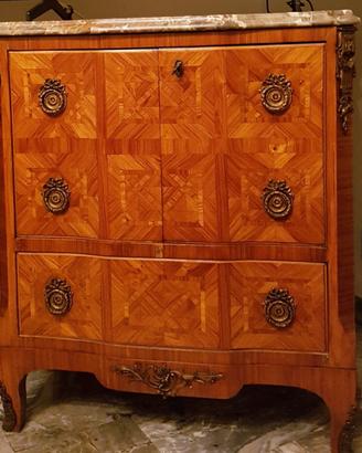 Mobile bar  intarsiato in legno con piano in marmo