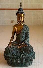 Statua Buddha decorativa in resina bronzata e oro