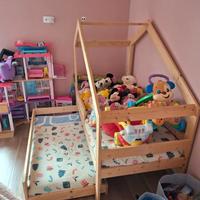 Letto Casetta con  Legno Naturale con barriera