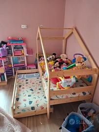 Letto Casetta con  Legno Naturale con barriera