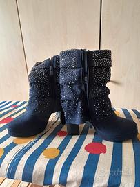 Stivaletto n 37 blu in pelle rovescita nuovo