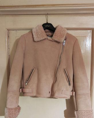 giacca rosa con pelo
