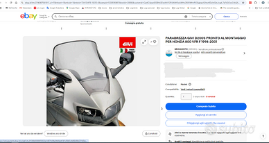 Parabrezza cupolino plexiglass Honda VFR 800 fi