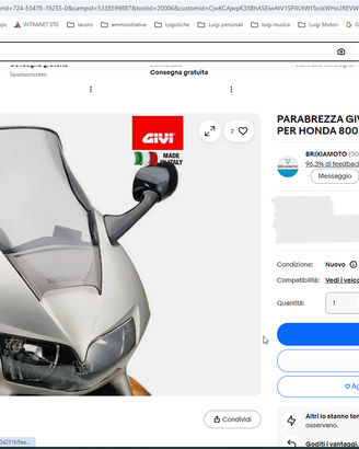Parabrezza cupolino plexiglass Honda VFR 800 fi