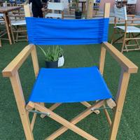 Sedia Regista in Legno con Tela Blu Pieghevole