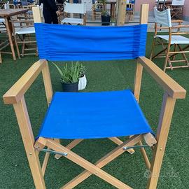 Sedia Regista in Legno con Tela Blu Pieghevole