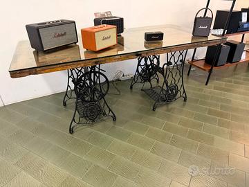 Tavolo vintage legno vetro singer arredamento