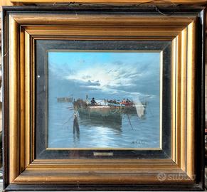 Mario Galanti - Marina con pescatori - olio