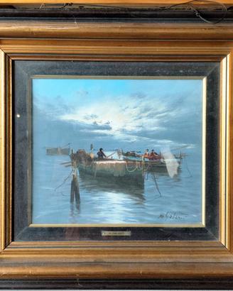 Mario Galanti - Marina con pescatori - olio