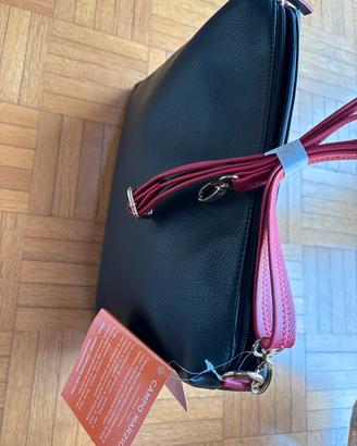 Borsa Campo Marzio nera e manico rosso