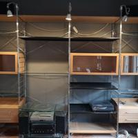 Libreria acciaio, legno e vetro