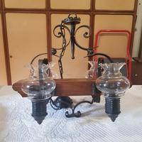 lampadario vintage  in legno e ferro