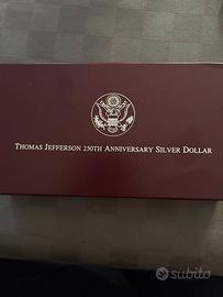 Moneta t.jefferson 250th anniversary silver dollar