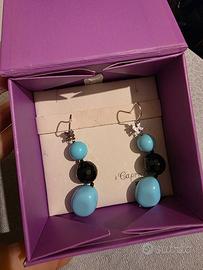 orecchini  in argento pietra turchese e nera