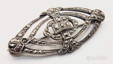 Spilla classica anni 30 argento marcasite