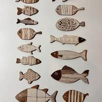Set 15 pesci in legno Decorazioni da Parete stile