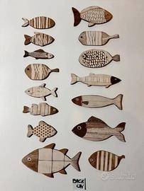 Set 15 pesci in legno Decorazioni da Parete stile