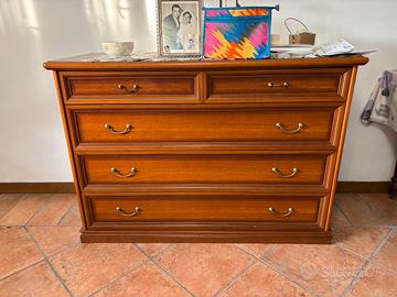 Cassettiera comò classico in legno 5 cassetti