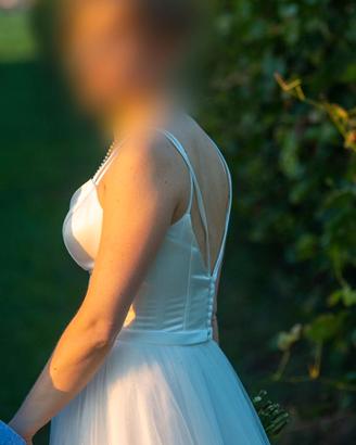 Abito da sposa scivolato in raso e tulle