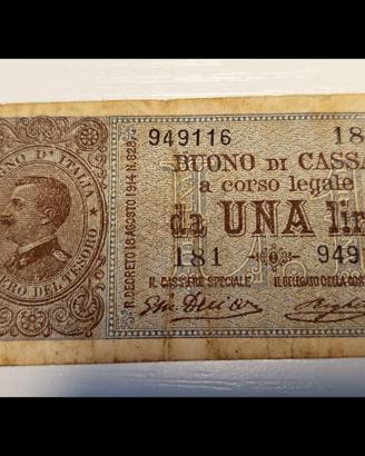 BUONO DI CASSA 1 LIRA V.E.III R.D.18/08/1914 N.828