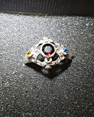 anello anni 60 argento 925 con zaffiri e granito