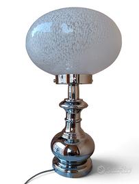 Lampada da tavolo vintage vetro cromato opalino 