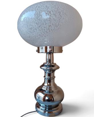 Lampada da tavolo vintage vetro cromato opalino 