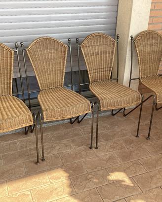 4 eleganti sedie anni 60 in ferro e vimini
