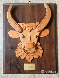 Quadro toro legno in rilievo