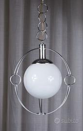 Lampadario Space Age italiano acciaio e vetro