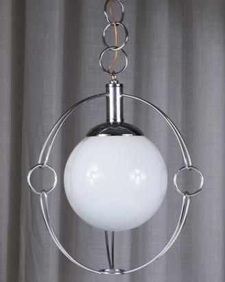 Lampadario Space Age italiano acciaio e vetro