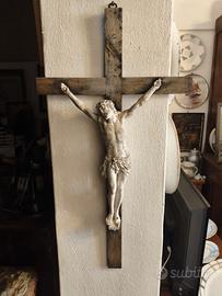 CROCIFISSO ANTICO LEGNO E GESSO FINE 800'