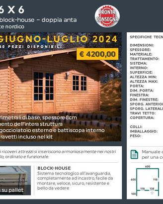 Casetta in legno 6x6 spessore 45mm blockhouse