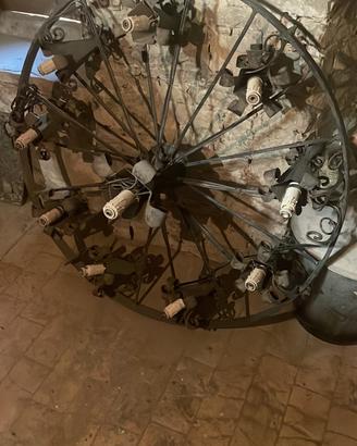 Lampadario Ruota 140 cm Ferro Battuto fatto a mano