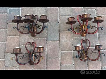 4 Lampade da muro dipinte a mano vintage NUOVE !