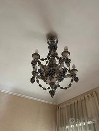 Lampadario in ceramica blu e oro + 2 applique