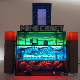 Diorama Minecraft con Portale UV e Torce LED