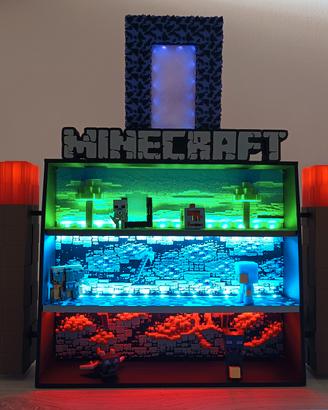 Diorama Minecraft con Portale UV e Torce LED